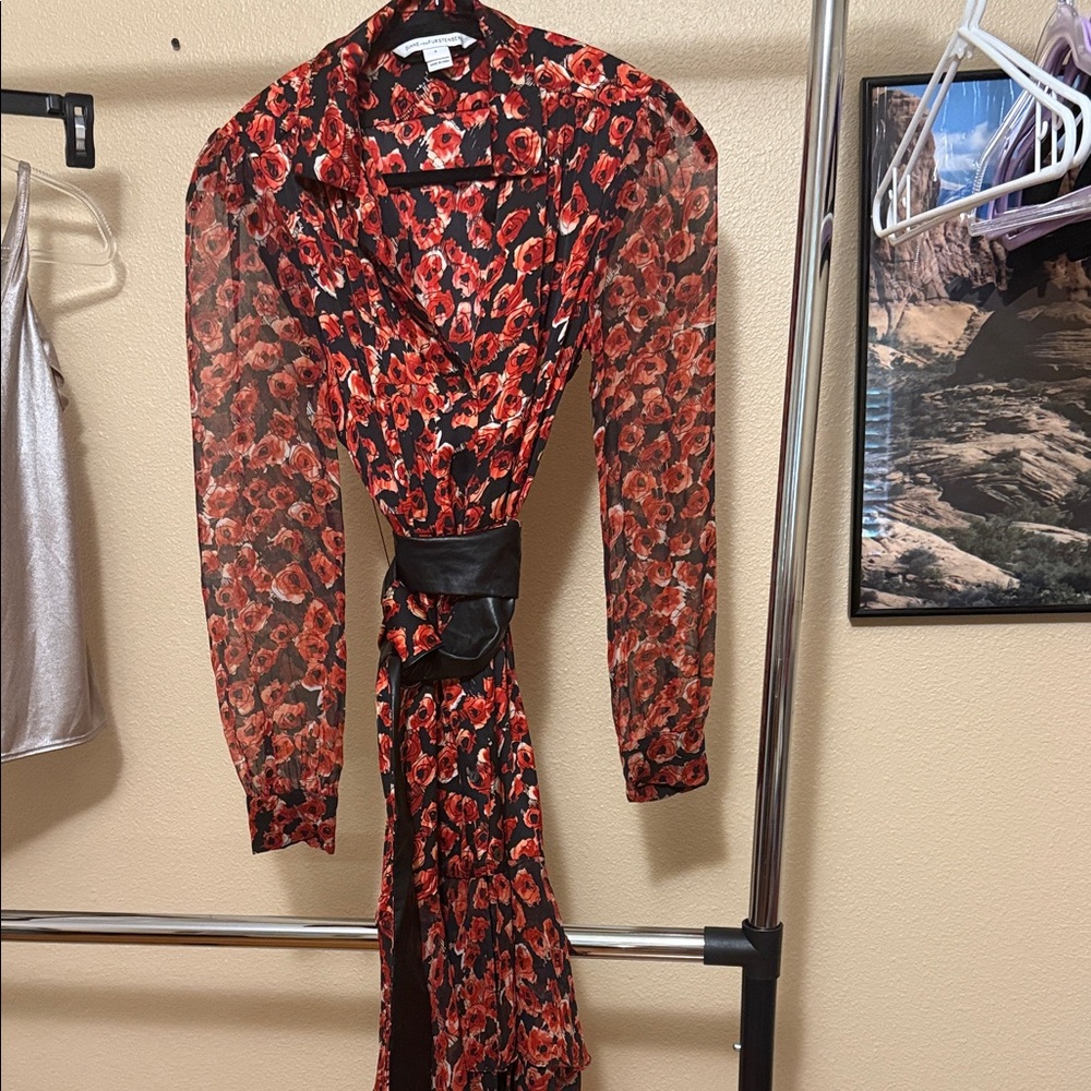 Floral Red and Black Women's Dress